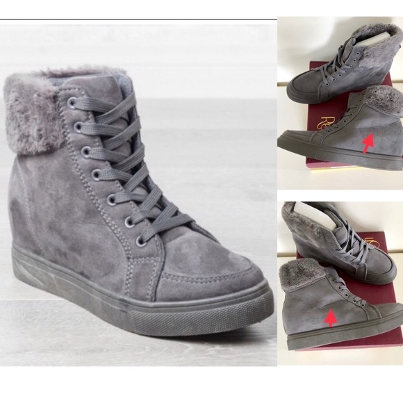 Faux Fur Gray Lace Up Style Wedge Insole Winter Boots Women’s various sizes NIB - Picture 1 of 14